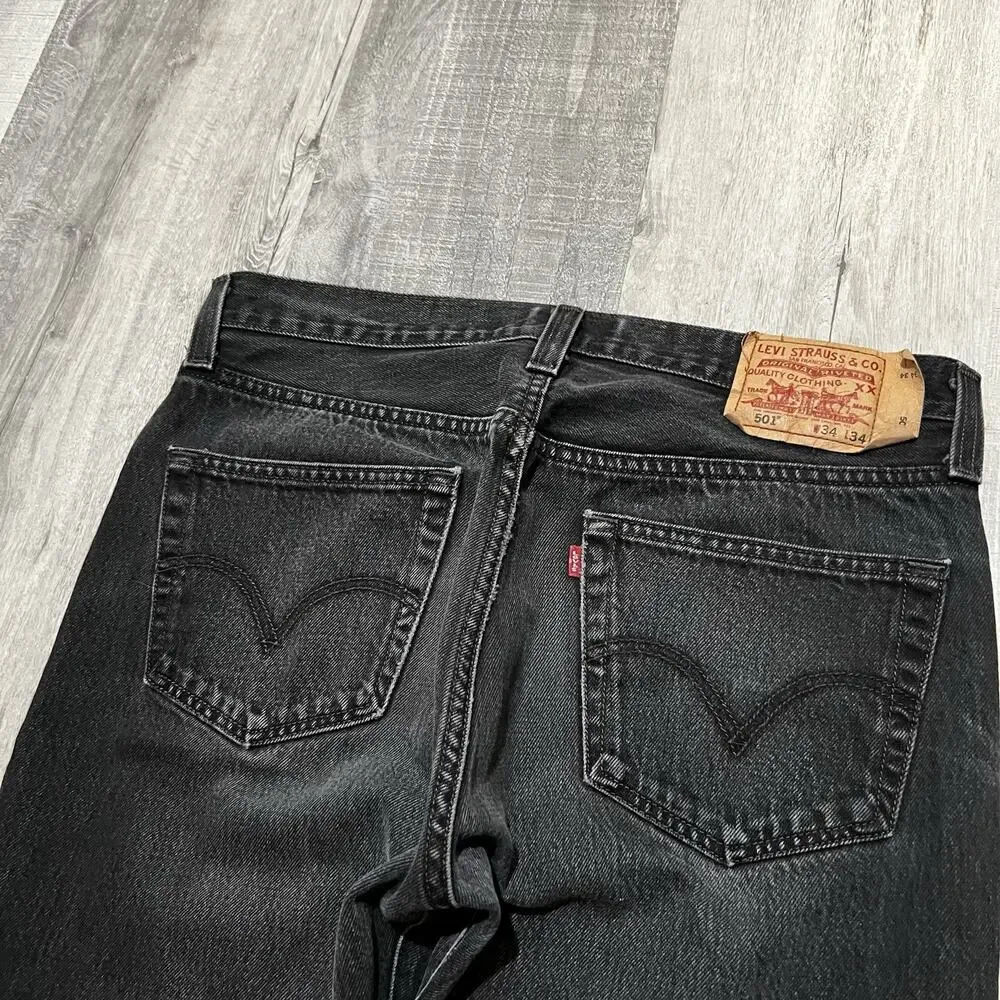 VTG Levi's 501 Faded Black Denim Button Fly Y2K Men's Denim Jeans Grunge Skater